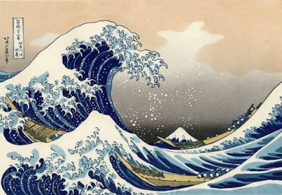 Uma das 33 gravuras da série Fuji, elaboradas entre 1823 e 1829, mostra um tsunami.