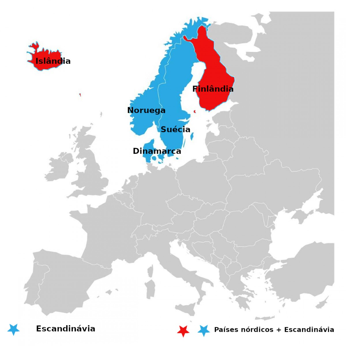 Mapa da Escandinávia, Países Bálticos e Grã Bretanha