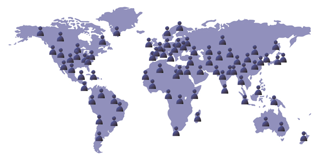 Mapa mundi com bonequinhos nos países