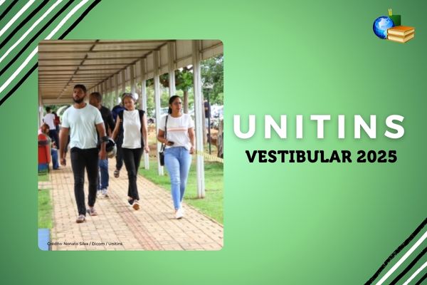 Foto de estudantes da Unitins. Texto Unitins Vestibular 2025