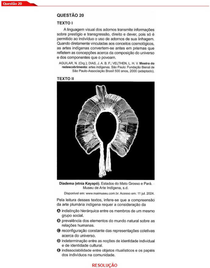 Questão 20 prova amarela Enem 2024