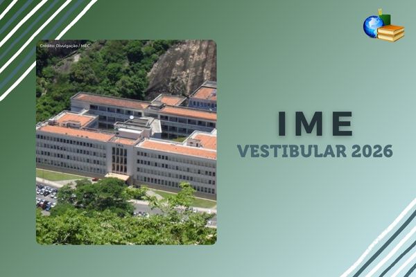 Campus do IME no Rio de Janeiro, fundo verde, texto IME Vestibular 2026