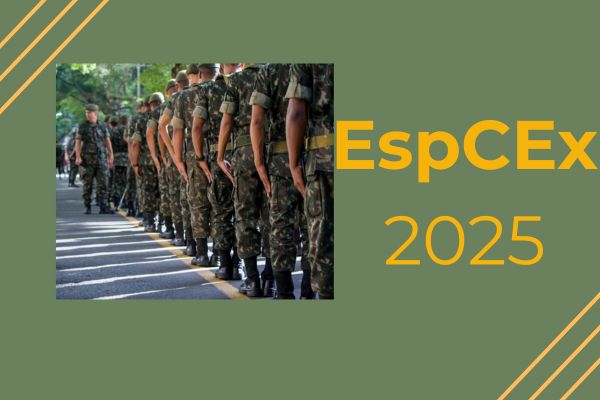 Homens com farda do exército em forma. Texto na imagem: EspCEx 2025