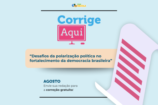 Template com cores rosa e azul do Corrige Aqui