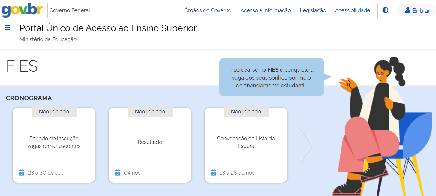 Página do Fies no Portal Único de Acesso.